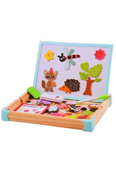 SARALMA Tabla magnetica din lemn pentru copii, 2 in 1, cu fata dubla pentru marker si creta,
