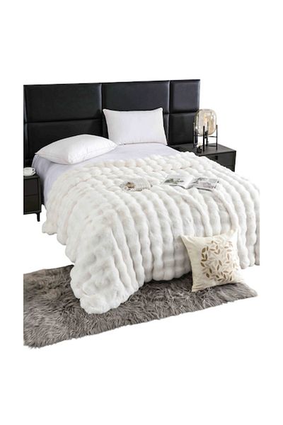 OEM Lux Blanket for Double Bed with Faux Rabbit Fur Zipper, 2 persons, MS STAR, 200x230cm, White