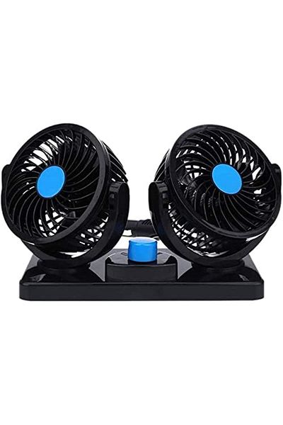 Generic 12V Dual Head Car Fan with 360° Rotation and Adjustable Speed, Dashboard Mount, Cigarette Plug