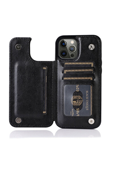 Choice جراب محفظة فاخر من جلد البولي يوريثان باللون الأسود لهاتف iPhone 13 iP...