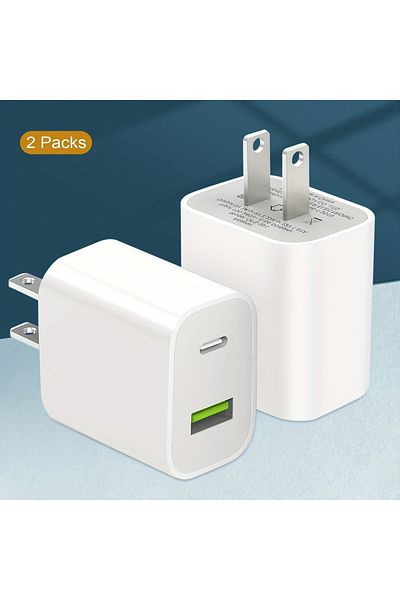 Choice WHITE US 2-Pack High-Speed USB C Charger Block - Dual Port Power Delivery Adapter with Fast Type C C