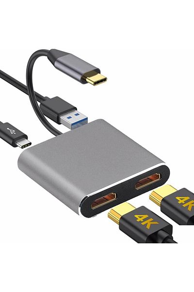 Choice شاشة عرض UHD 4K رمادية بمنفذ USB C Thunderbolt3 مزدوج عالي الدقة، تدعم شاشتين، موزع USB 3.0 من النوع C، قاعدة توصيل Pd Fast C