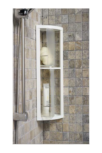 Prima Nova Wall-Mounted Rotating Bathroom Corner Storage Shelf – White & Clear Plastic Organizer