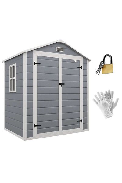 Mercaton Sopron gradina pentru unelte, aluminiu si PP, cu lacat, chei si manusi, gri, 183x134x210