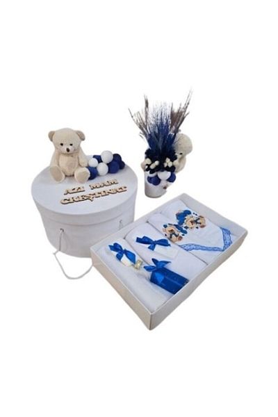 OEM Set elegant pentru botez cu lumânare, albastru închis