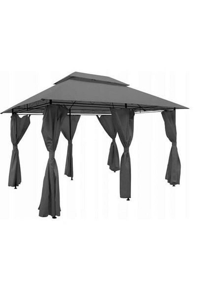 gardenline Pavilion de grădină pentru terasă/exterior, cadru metalic, gri cu perdele, 3x4x2,65m