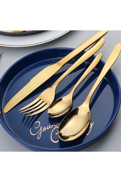 PUFO Set of 6 Simple spoons for coffee, tea, dessert, stainless steel, gold, 14 cm