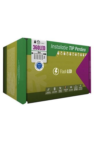 Casa Grande Instalație luminoasă de Crăciun, tip perdea, IP44, 6m x 1m, 360 LED-uri, alb cald, 8 moduri de iluminare, Tran
