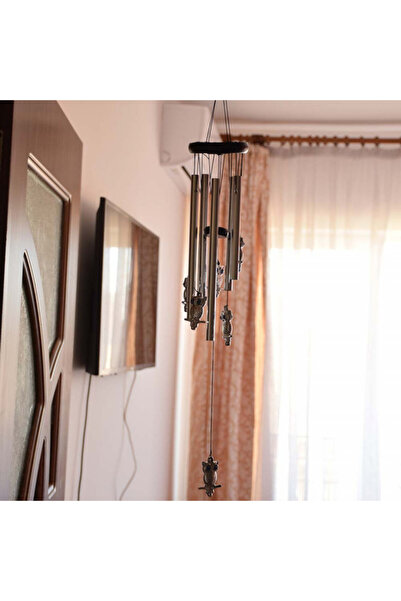 PUFO Wind chime with 5 metal sound tubes for home or garden, Feng-Shui model with 6 owls,