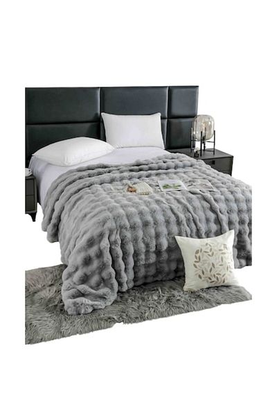 OEM Pătură Lux pentru pat dublu cu fermoar din blană artificială de iepure, 2 persoane, MS STAR, 200x230cm, deschisă