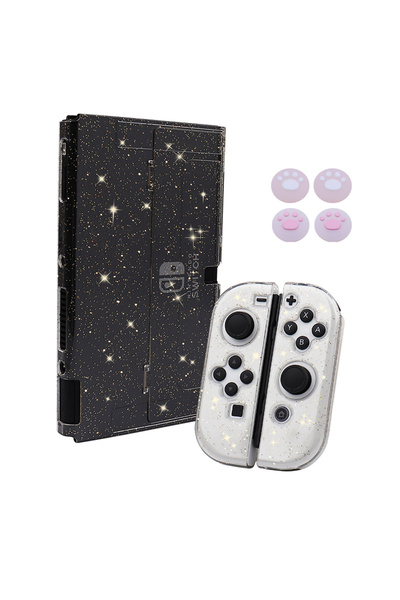 Choice1 Gold Transparent Protective TPU+PC Glitterry Cases for Nintendo Switch Oled Console Video Gamepad Co