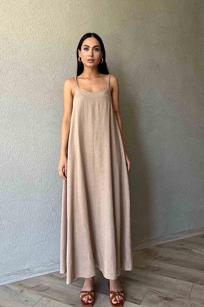 manana fashion Rochie lungă din in, tricotată de culoare nurcă
