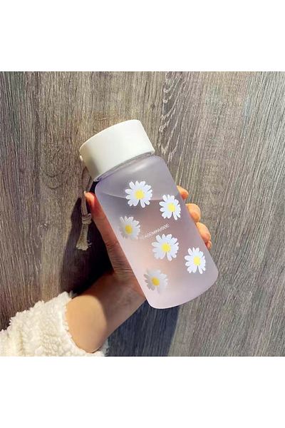 Choice 480ml 6 flower frosted 480ml Water Bottles Small Daisy Frosted Plastic Cup Kawaii Direct Drinking Te