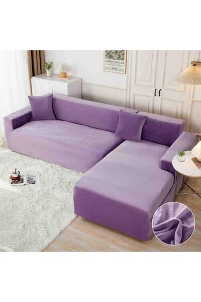 OEM Set 2 Huse Canapea Elastice Catifea pentru Coltar, Marime M-130X180 - L-180X230 Mov