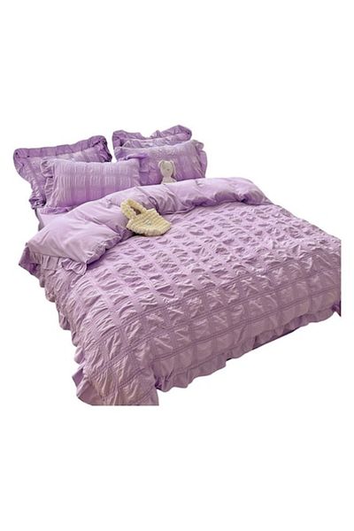 OEM Double Crepon Bed Linen, Cotton, 6 Pieces for 2 Persons, Lilac
