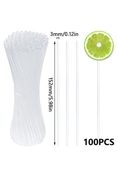 Choice B 100Pcs Transparent Acrylic Lollipop Stick Reusable Candy Dessert Chocolate Bakeware Cupcake Toppe.