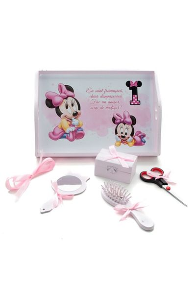 OEM Tavita mot cu 6 piese si fundite cu buline, Roz - Minnie Mouse - 35x20 cm