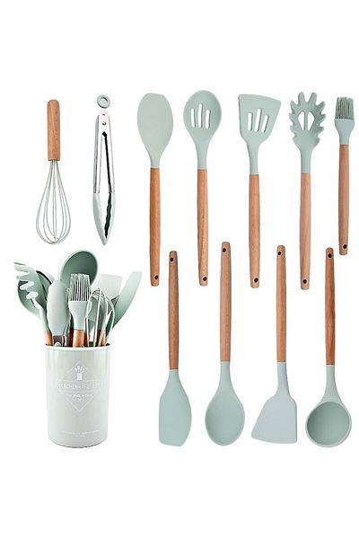 Bizaical Set 12 Kitchen Utensils by Bizaical, Heat Resistant, Non-Stick, Light Green