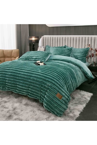 Lenjeria Pufoasa Set Lenjerie de pat dublu cocolino 4 piese, cu elastic - Verde deschis