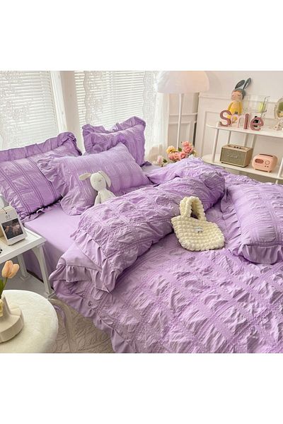 JOJO HOME Crepe double bed linen, fine, 6 pieces, CRP-14, purple, 230 x 250