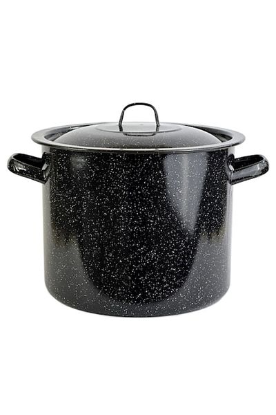 Emailul Medias Enamel pot with lid, 31 liters, 36 cm diameter, black with dots