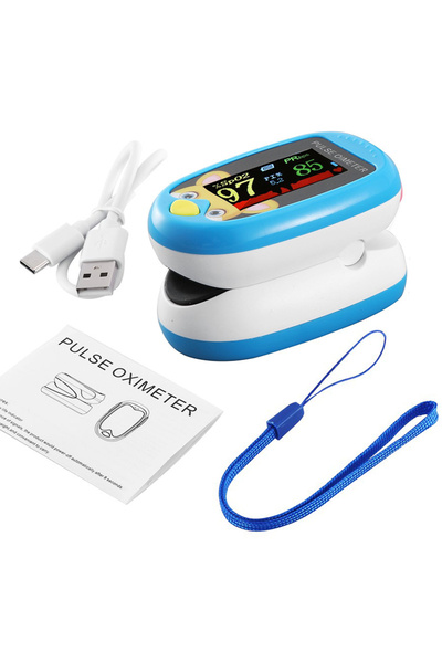 Choice جهاز قياس نبضات القلب للأطفال قابل لإعادة الشحن باللون الأزرق مزود بشاشة TFT وحبل وحبل لقياس تشبع الأكسجين في الدم