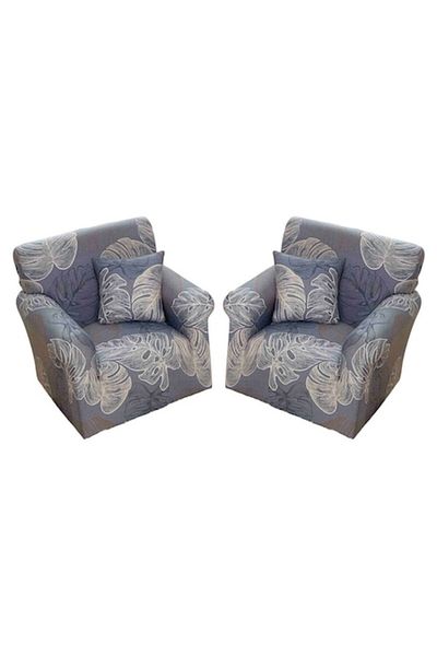 OEM Set de 2 huse elastice pentru fotoliu, MS STAR, model abstract, S-90x140cm, albastru/crem
