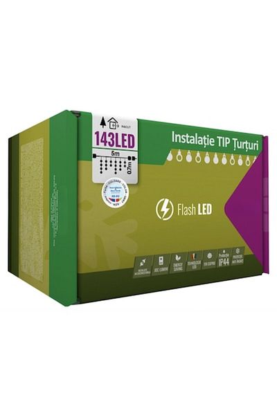Casa Grande Instalație de Crăciun, 5 m, 143 LED-uri, Franjuri, Roșu/Verde/Albastru, Bliț, Transformator cu telecomandă,