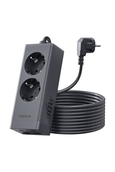 TESSAN Prelungitor , ZTS-FS01DE, 2X USB-C, 2x USB, 2 prize, incarcare rapida USB-C, 30W, 2m, ne