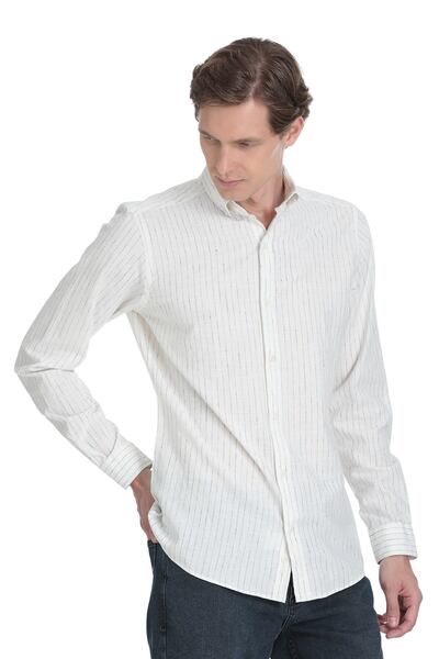 Hatemoğlu Черна Comfort Fit риза с копчета на яката, памук-лен, дълъги ръкави