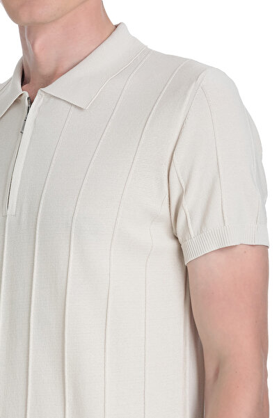 Hatemoğlu Μπλουζάκι από ρεγιόν με γιακά πόλο εκρού