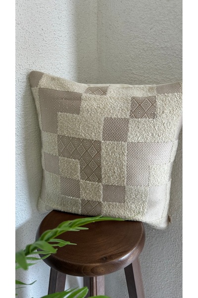 Decamor home Woven Fabric Punch Pattern Cream Throw Pillow Case (Not Digital Printing)