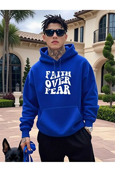 caddekombin Hanorac din bumbac Saks cu glugă și buzunar cu imprimeu Faith Over All