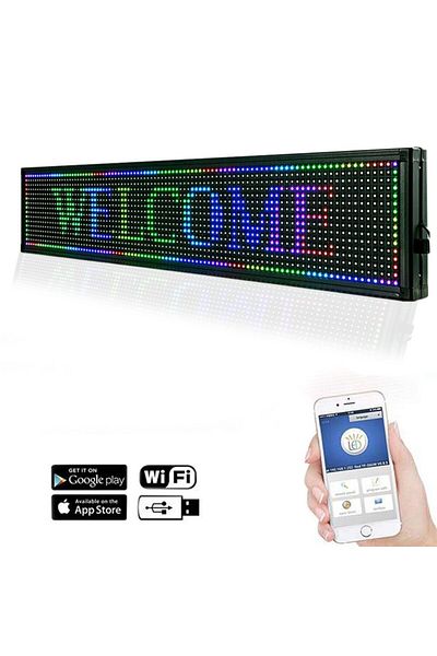 PROCART Afișaj publicitar iluminat LED SMD RGB 100x20 cm, text, imagini, animații, USB și WiFi