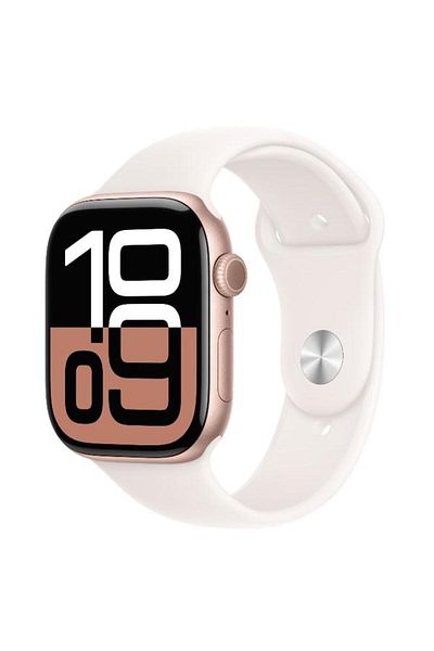 Apple Ceas inteligent Watch 10 GPS, carcasă din aluminiu auriu-roz 46 mm, ecran OLED LTPO, 64 GB, culoare roz deschis