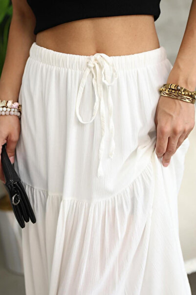 KIREK Women's White High Waist Layered Gathered Lined Skirt