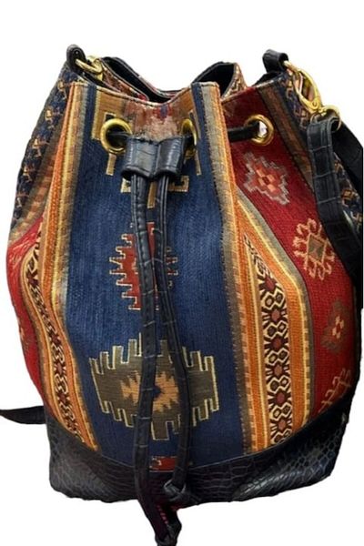 Anatolia - Geantă din material textil, neagră multicoloră