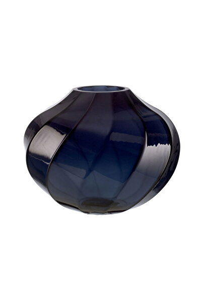 Paşabahçe مزهرية ملتوية 24 سم باللون الأزرق الداكن مصنوعة يدويًا