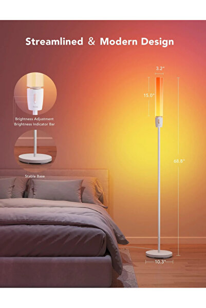 Govee LED Floor Lamp H6078 RGBICWW Cylinder, Wi-Fi + Bluetooth, 1500 lumens, App Control, S