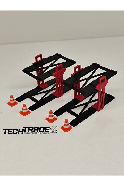 Tech Trade 1/64 Ölçek Diorama 2 Araçlık Lift 2 adet Siyah-Kırmızı + 4 Adet Duba