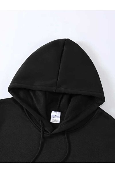 caddekombin The Dream Bridge Baskılı Kapüşonlu Cepli İçi Yünlü Siyah Sweatshirt