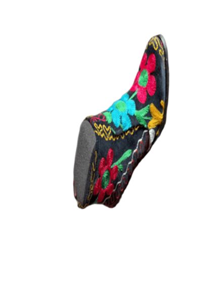 Anatolia Botine Gizem, din piele si catifea brodata manual cu matase, Negru - Rosu, 38 EU