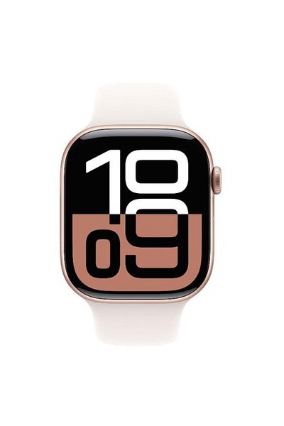 Apple Ceas inteligent Watch 10 GPS, carcasă din aluminiu auriu-roz 46 mm, ecran OLED LTPO, 64 GB, culoare roz deschis
