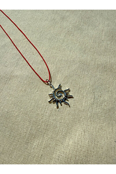 The Leia Kırmızı İpli Spiral Güneş Kolye - Silver/ 925 Ayar Gümüş