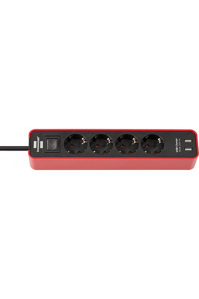 Brennenstuhl Prelungitor Ecolor 4 prize, 2xUSB, 1.5m Rosu Negru