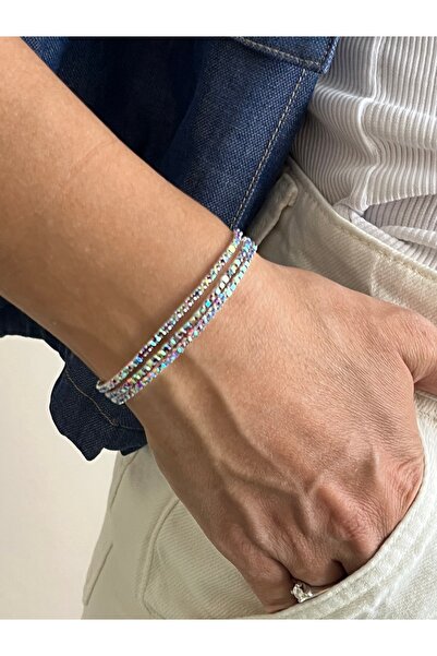 COCOSH TAKI Hologram Purple Turquoise Zircon Stone Triple Multiple Bracelet