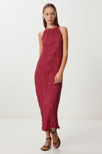 Lovelyİstanbul Rochie de vară din in cu efect de șifonat LGK0005 CHERRY