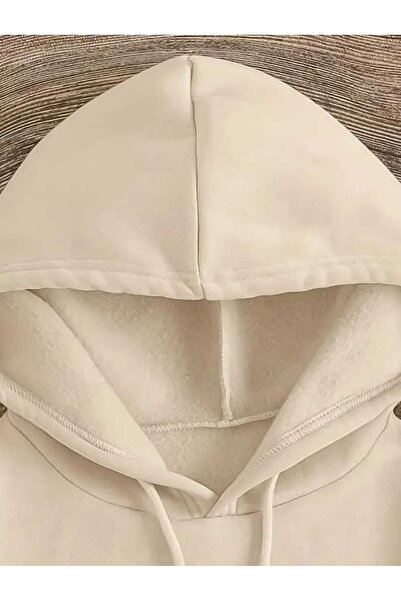 caddekombin Hanorac cu glugă cu imprimeu Gracie Abrams, din bumbac, bej, cu buzunare