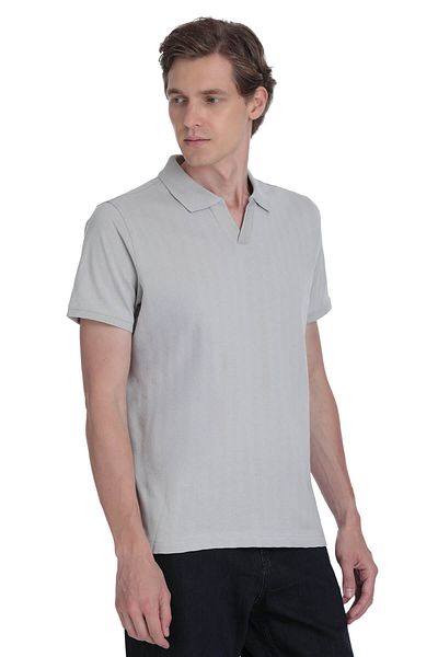 Hatemoğlu Gray Regular Fit Collar Cotton T-Shirt