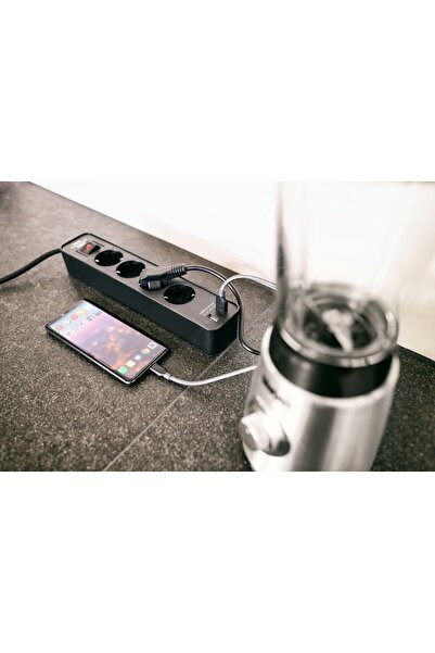 Brennenstuhl Ecolor extension cord 4 sockets, 2xUSB, 1.5m Black